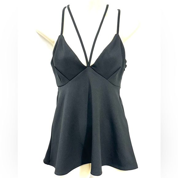Express Tops - New Express Black Spaghetti Strap Criss Cross Peplum Top